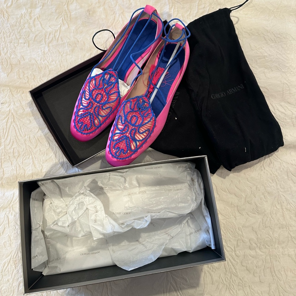 Giorgio Armani Vibrant Pink and Blue Flats